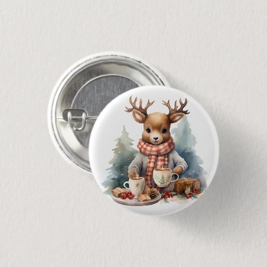 Kerst rustieke design knop ronde button 3,2 cm (Voorkant /achterkant)