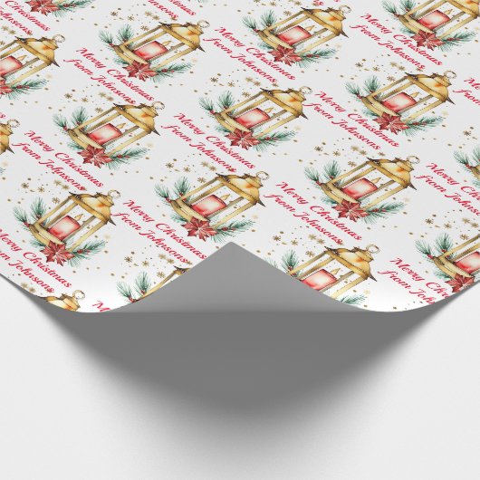 Kerst rustieke gouden lantaarn waterverf op maat cadeaupapier (Hoek)