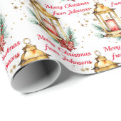 Kerst rustieke gouden lantaarn waterverf op maat cadeaupapier (Rol Hoek)