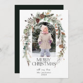 Kerst rustieke groen bessen lotus foto feestdagenkaart (Voorkant / Achterkant)