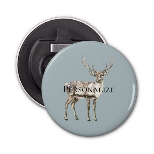 Kerst Rustieke Herten Pine Groen Gepersonaliseerd Button Flesopener (Voorkant)