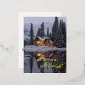Kerst Rustieke Log Cabin Bossen Lake Folie Feestdagen Briefkaart (Voorkant / Achterkant)