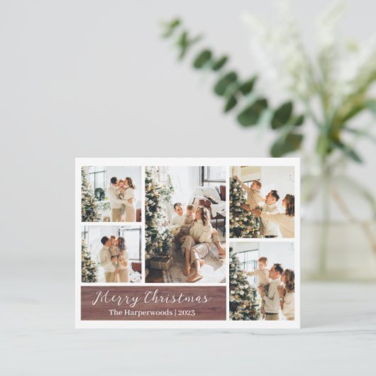 Kerst rustieke rendieren familie foto collage feestdagenkaart (Staand voorkant)
