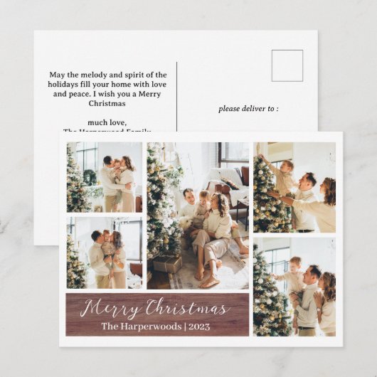 Kerst rustieke rendieren familie foto collage feestdagenkaart (Voorkant / Achterkant)