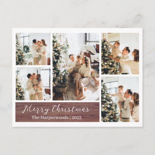 Kerst rustieke rendieren familie foto collage feestdagenkaart (Voorkant)