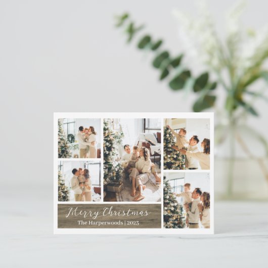 Kerst rustieke rendieren familie foto collage feestdagenkaart (Staand voorkant)