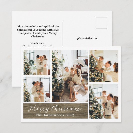 Kerst rustieke rendieren familie foto collage feestdagenkaart (Voorkant / Achterkant)