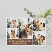 Kerst rustieke rendieren familie foto collage folie feestdagenkaart (Staand Voorkant)