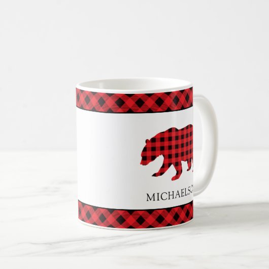 Kerst Rustieke Rode Buffel Plaid Beer Silhouet Koffiemok (Voorkant rechts)