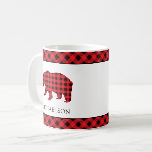 Kerst Rustieke Rode Buffel Plaid Beer Silhouet Koffiemok (Voorkant links)