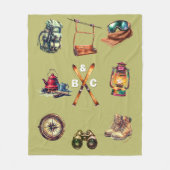 Kerst Rustieke Ski Paar Initiaal Outdoor Olijf Fleece Deken (Voorkant)