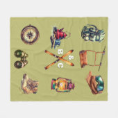 Kerst Rustieke Ski Paar Initiaal Outdoor Olijf Fleece Deken (Voorkant (Horizontaal))