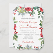 Kerst rustieke waterverf bloemenrode bruiloft kaart (Voorkant)