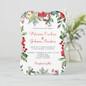 Kerst rustieke waterverf bloemenrode bruiloft kaart (Staand voorkant)