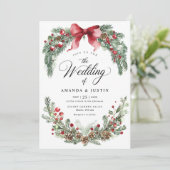 Kerst rustieke winter groen bruiloft kaart (Staand voorkant)