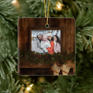 Kerst Rustieke Winter Open Haard Foto Keramisch Ornament
