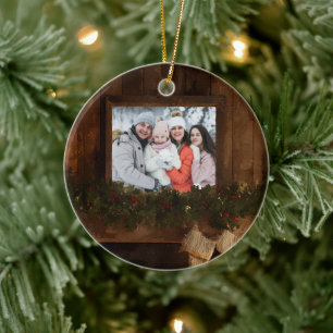 Kerst Rustieke Winter Open Haard Foto Keramisch Ornament