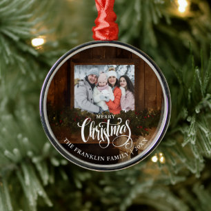 Kerst Rustieke Winter Open Haard Foto Metalen Ornament