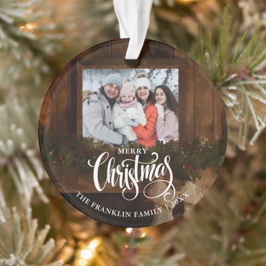 Kerst Rustieke Winter Open Haard Foto Ornament (Boom)