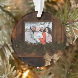 Kerst Rustieke Winter Open Haard Foto Ornament