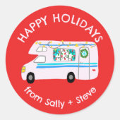 Kerst RV CUSTOM Hand getrokken vakantie Ronde Sticker (Voorkant)