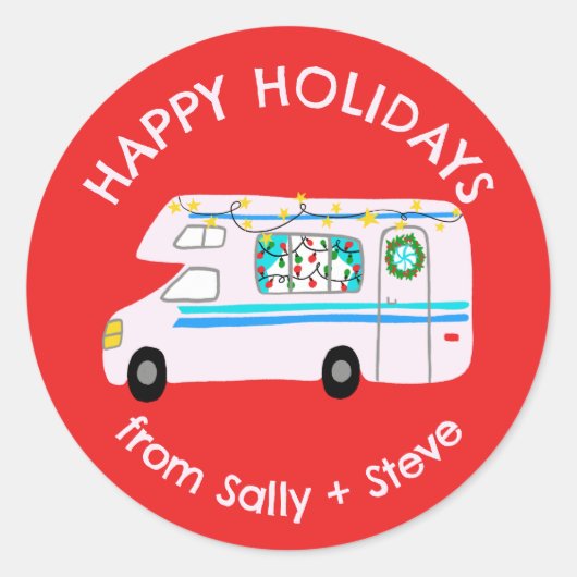 Kerst RV CUSTOM Hand getrokken vakantie Ronde Sticker (Voorkant)