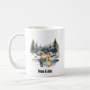 Kerst RV Lake Camp Pas getrouwd paar Giraffe Art Koffiemok