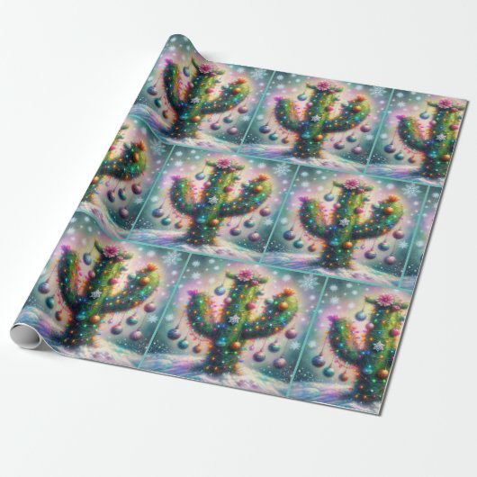 Kerst Saguaro Cactus Fantasie Decoupage Cadeaupapier (Uitgerold)