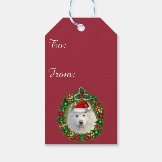 Kerst Samoyed hond cadeau labels Cadeaulabel (Voorkant)
