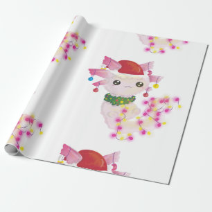 kerst santa axolotl cadeaupapier