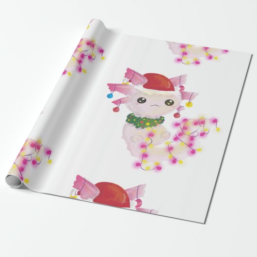 kerst santa axolotl cadeaupapier (Uitgerold)
