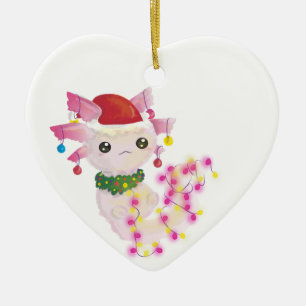 kerst santa axolotl keramisch ornament