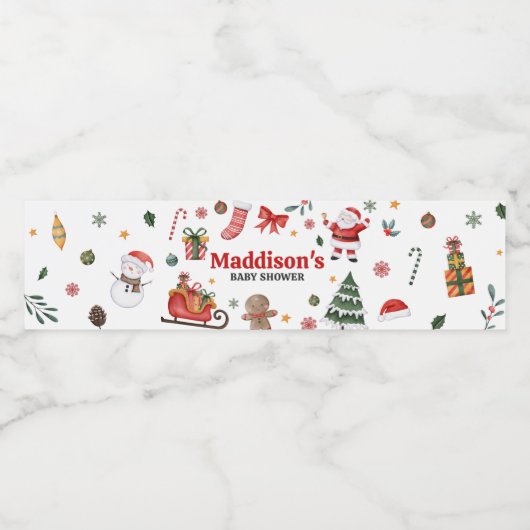 Kerst Santa Baby Baby shower Waterfles Etiket (Enkel label)