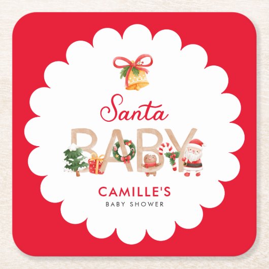 Kerst Santa Baby shower Kartonnen Onderzetters (Voorkant)