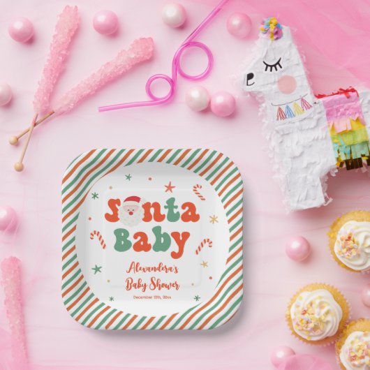 Kerst Santa Baby shower Papieren Bordje (Feest)