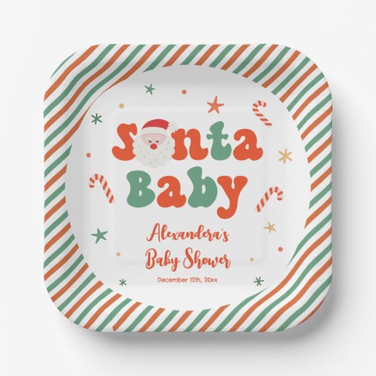 Kerst Santa Baby shower Papieren Bordje (Voorkant)