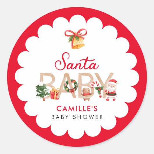 Kerst Santa Baby shower Ronde Sticker (Voorkant)
