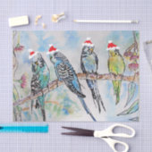 Kerst Santa Budgies Budgerigar Vogel Kaart Tissuepapier (Craft)