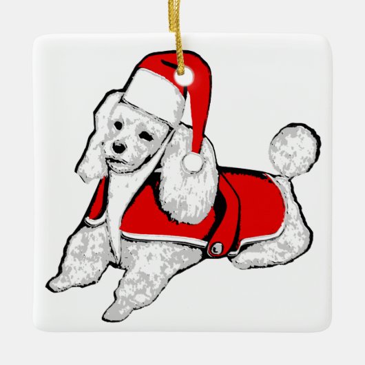 kerst santa claus poodle keramisch ornament (Voorkant)
