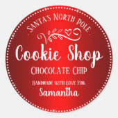 Kerst Santa Cookie Shop Aangepaste naam Ronde Sticker (Voorkant)