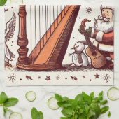 Kerst Santa Harp keukenhanddoek (Gevouwen)