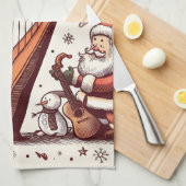 Kerst Santa Harp keukenhanddoek (Quarter Fold)