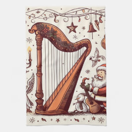Kerst Santa Harp keukenhanddoek