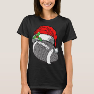 Kerst Santa Hat Football Sport Grappig Cadeau T-shirt