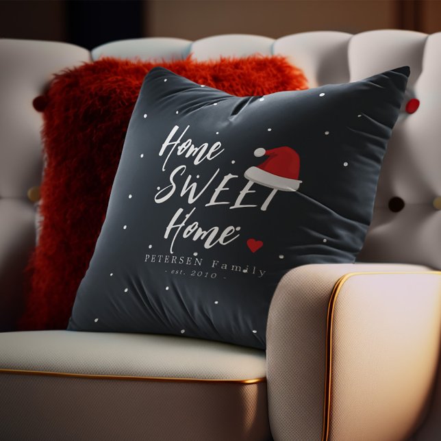 Kerst Santa hoed thuis sweet home familienaam Kussen (Creator heeft geüpload)