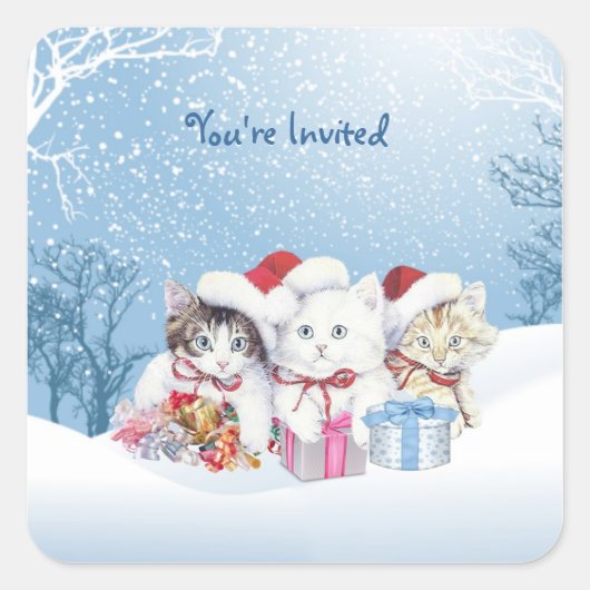 Kerst Santa Kittens Sticker (Voorkant)