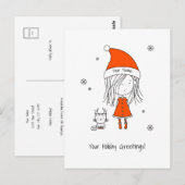 Kerst Santa Meisje Kat Schattige Grappige Cartoon Briefkaart (Voorkant / Achterkant)