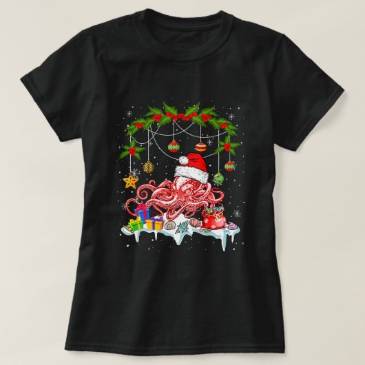 Kerst Santa Octopus Funny Costume Zee Animal L T-shirt (Design voorkant)