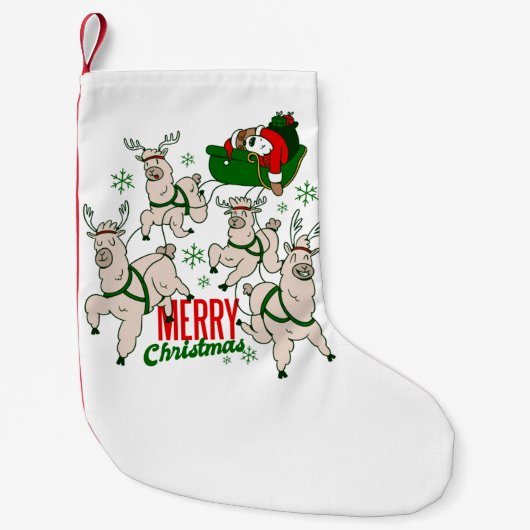 kerst santa sloth llamas kleine kerstsok (Voorkant)