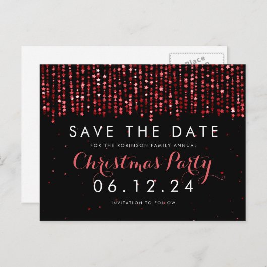 Kerst Save The Date Winterster Confetti Rood Aankondigingskaart (Voorkant / Achterkant)